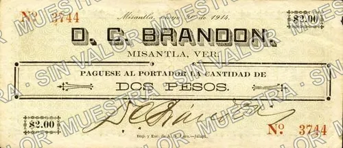 2 pesos, D. C. Brandon (M4026), anverso