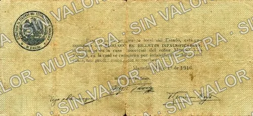 2 pesos, Estado de Sinaloa (M3760), reverso