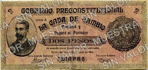 2 pesos, Gobierno Preconstitucional (M877), M877 $2 Gobierno Preconstitucional, anverso
