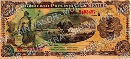 2 pesos, Gobierno Provisional de México (M3970), M3970c $2 Gobierno Provisional de México, anverso