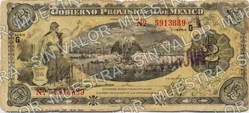 2 pesos, Gobierno Provisional de México (M3970), anverso (M3970l $2 Gobierno Provisional de México)