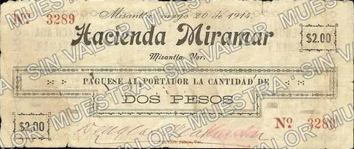 2 pesos, Hacienda Miramar (M4044), M4044 $2 Hacienda Miramar, anverso