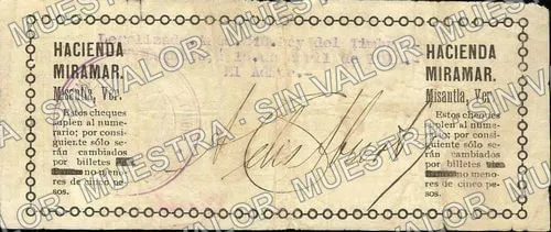 2 pesos, Hacienda Miramar (M4044), M4044 $2 Hacienda Miramar, reverso