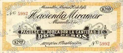 2 pesos, Hacienda Miramar (M4047), M4047 $2 Hacienda Miramar, anverso