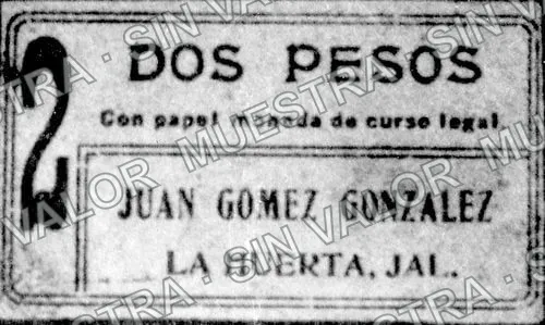 2 pesos, Juan Gómez González (M2568), M2568 $2 Juan Gómez González, anverso