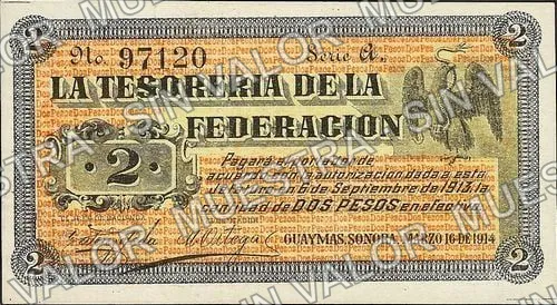 2 pesos, La Tesorería de la Federación (M3805), anverso