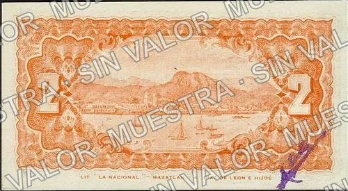 2 pesos, La Tesorería de la Federación (M3805), reverso