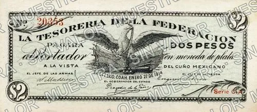 2 pesos, Tesorería de la Federación (M1089), anverso