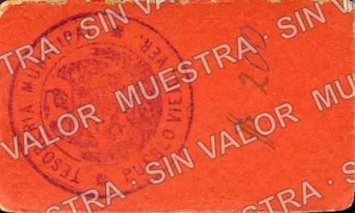 2 pesos, Tesorería Municipal (M3991), reverso