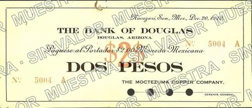2 pesos, The Moctezuma Copper Company (M3864), anverso