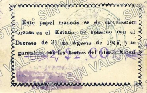 2 pesos, Zimapán (M2078), M2078a $2 Zimapán, reverso