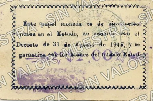 2 pesos, Zimapán (M2078), M2078b $2 Zimapán, reverso