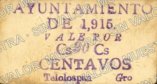 20 centavos, Ayuntamiento de 1915, Teloloapan (M1973), anverso