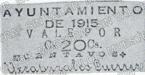 20 centavos, Ayuntamiento de 1915, Yxcapuzalco (M1995), M1995 20c Ayuntamiento de 1915, Yxcapuzalco, anverso