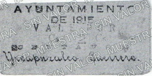 20 centavos, Ayuntamiento de 1915, Yxcapuzalco (M1995), M1995 20c Ayuntamiento de 1915, Yxcapuzalco, anverso