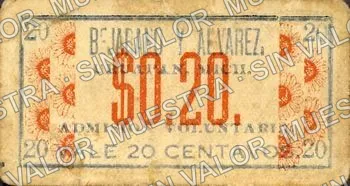 20 centavos, Bejarano y Alvarez (M3123), M3123 20c Bejarano y Alvarez, anverso