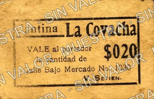 20 centavos, Cantina La Covacha (M3921), anverso