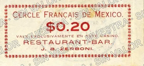 20 centavos, Cercle Français de México (M1325), M1325 20c Cercle Français de México, anverso