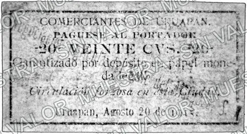 20 centavos, Comerciantes de Uruapan (M3101), anverso