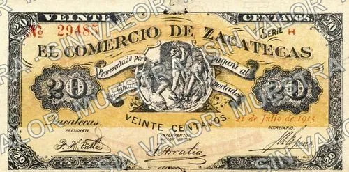 20 centavos, Comercio de Zacatecas (M4219), anverso