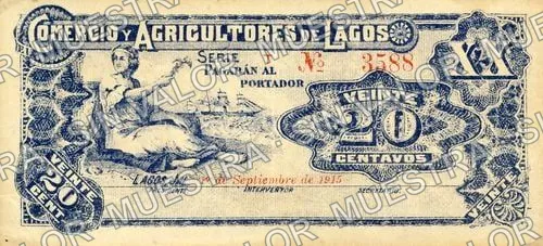 20 centavos, Comercio y Agricultores de Lagos (M2566), M2566c 20c Comercio y Agricultores de Lagos, anverso