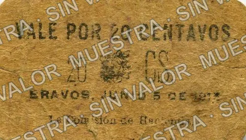 20 centavos, Comisión de Hacienda, Bravos (M1921), M1921 20c Comisión de Hacienda, Bravos, anverso