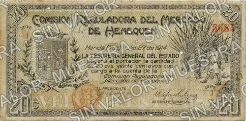 20 centavos, Comisión Reguladora (M4155), anverso (M4155b 20c Comision Reguladora needle-punched CAMPECHE)