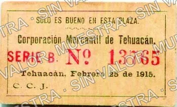 20 centavos, Corporación Mercantil de Tehuacán, C. A. R. G (M3606), M3606 20c Corporación Mercantil de Tehuacán, C. A. R. G., anverso