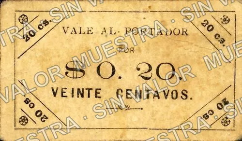 20 centavos, Corporación Mercantil de Tehuacán, C. A. R. G (M3606), M3606 20c Corporación Mercantil de Tehuacán, C. A. R. G., anverso