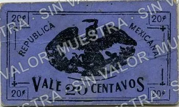 20 centavos, Cuerpo de E. del Noroeste (M3327), M3327 20c Cuerpo de E. del Noroeste, reverso