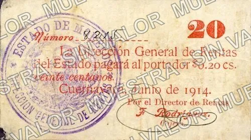 20 centavos, Dirección General de Rentas (M3192), M3192 20c Dirección General de Rentas, anverso