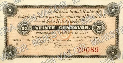 20 centavos, Dirección Gral de Rentas (M2320), M2320a 20c Dirección Gral de Rentas, anverso