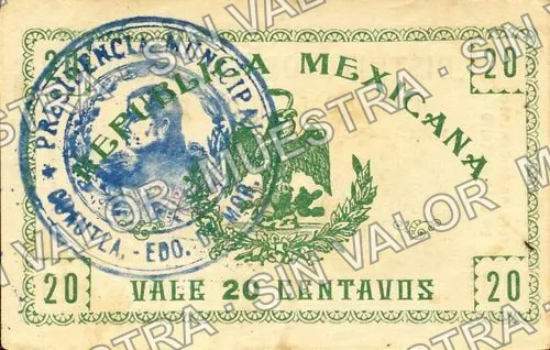 20 centavos, Distrito de Cuautla (M3186), reverso