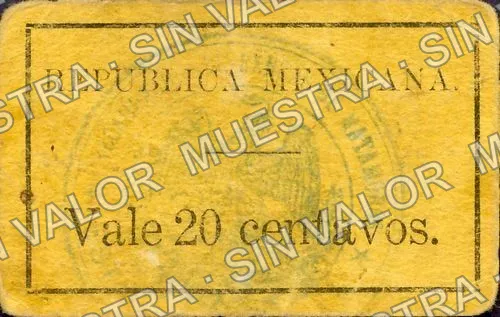 20 centavos, Distrito de Matamoros (M3560), reverso