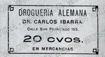 20 centavos, Drogueria Alemana (M2507), M2507 20c Drogueria Alemana, anverso