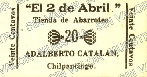 20 centavos, 'El 2 de Abril' (M2013), M2013 20c 'El 2 de Abril', anverso