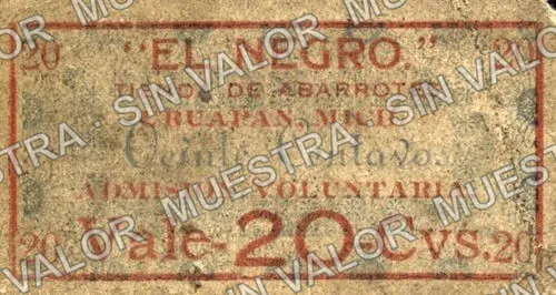 20 centavos, El Negro (M3114), M3114 20c El Negro, anverso