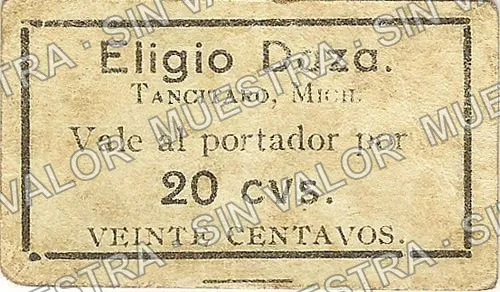 20 centavos, Eligio Daza (M3062), anverso