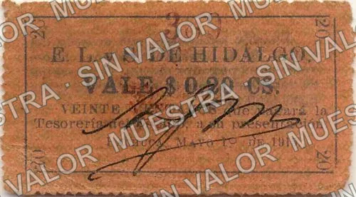 20 centavos, Estado de Hidalgo (M2071), M2071 20c Estado de Hidalgo, anverso