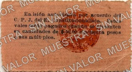 20 centavos, Estado de Hidalgo (M2071), M2071 20c Estado de Hidalgo, reverso