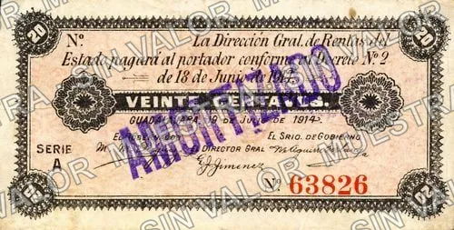 20 centavos, Gobierno del Estado 'AMORTIZADO' (M2315), anverso