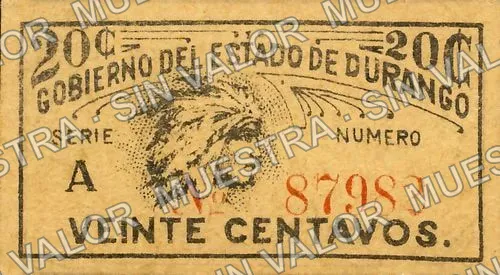 20 centavos, Gobierno del Estado de Durango (M1523), anverso