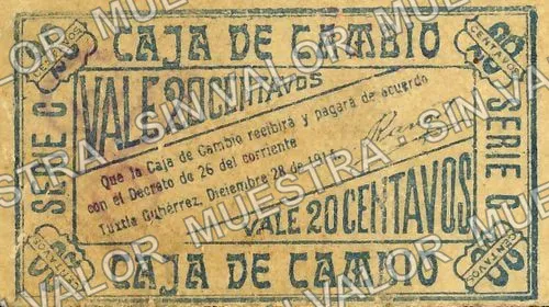 20 centavos, Gobierno Preconstitucional (M872), reverso