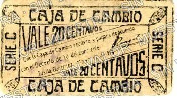 20 centavos, Gobierno Preconstitucional (M872), anverso (M872b 20c Gobierno Preconstitucional)