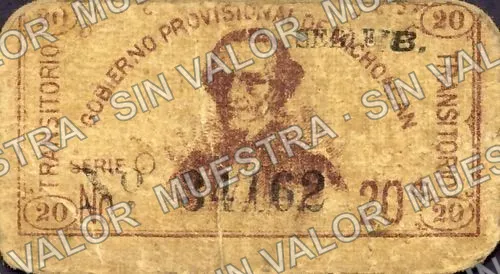 20 centavos, Gobierno Provisional de Michoacán (M2922), M2922 20c Gobierno Provisional de Michoacán, anverso