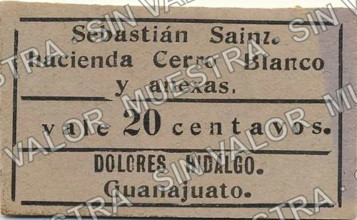 20 centavos, Hacienda Cerro Blanco (M1755), M1755 20c Hacienda Cerro Blanco, anverso
