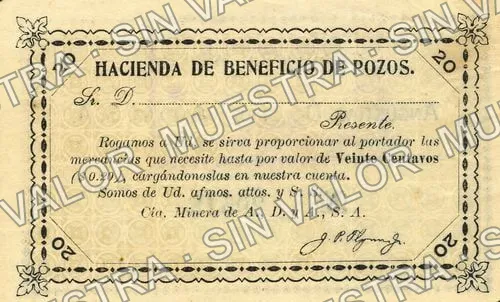 20 centavos, Hacienda de Beneficio (M1805), anverso