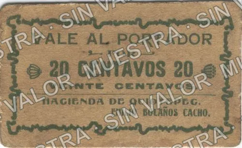 20 centavos, Hacienda de Quiotepec (M3477), anverso