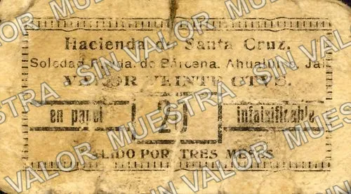 20 centavos, Hacienda de Santa Cruz (M2352), anverso
