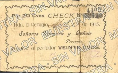 20 centavos, Hacienda El Refugio (M2728), anverso